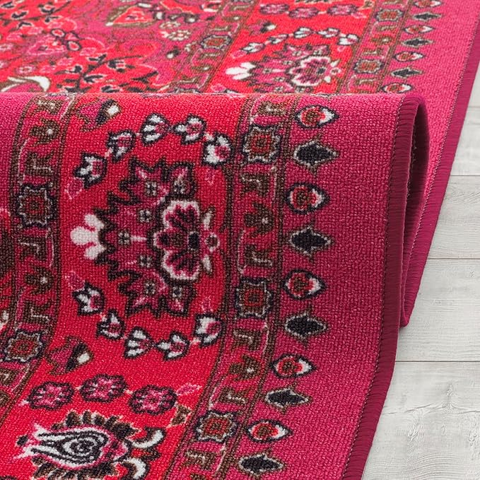 Antep Rugs Alfombras Oriental Traditional 4x6 Non-Skid (Non-Slip) Low Profile Pile Rubber Backing Indoor Area Rugs (Pink, 4' x 5'8")