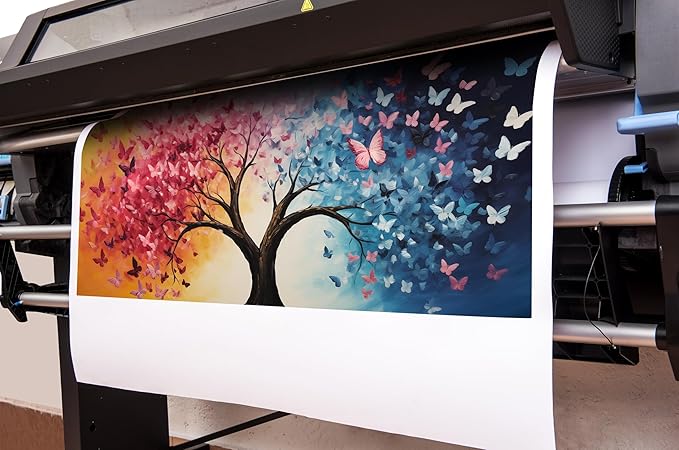 GUGIKA Tree Canvas Wall Art for Living Room, Pink Gold and Blue Butterflies Wall-Decor for Bedroom, Natural Pictures for Hallway Office, Size 48x24 Inches