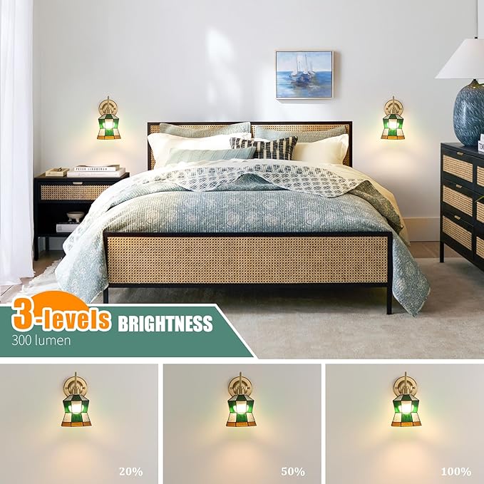 Vintage Battery Operated Wall Sconce with Remote, Rechargeable LED Wall Lamp 3 Colors Dimmable, Brass Wall Lights Fixture for Bedroom Bathroom Living Room Hallway Polygonal Checker