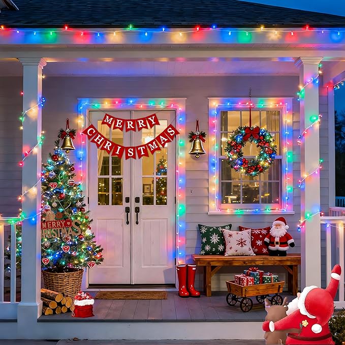 JMEXSUSS Multicolor Christmas Lights Battery Operated with 8 Modes Remote Waterproof, 33ft 100 LED Battery Christmas Lights Indoor Outdoor for Tree Home Party Room Garden Decor