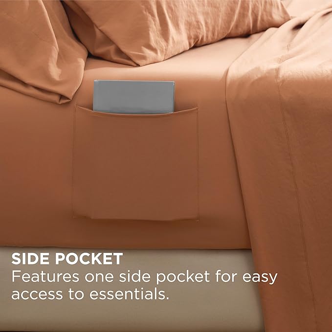 Bedsure Deep Pocket Queen Sheets - 6 Piece, Prewashed Ultra-Soft Queen Sheet Set, Fits Mattresses Up to 18 Inches Thick, Breathable & Secure Fit, Hotel Luxury Bedding, Burnt Orange