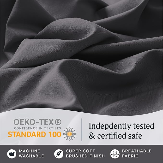 LuxClub 4 PC Full Size Sheet Set Sheets Deep Pockets Wrinkle Free Cooling Sheets Machine Washable Hotel Bedding Silky Soft - Dark Grey Full