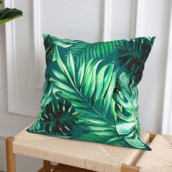 Tropical Green Leaves Throw Pillow Covers 18x18 Set of 4 Palm Leaf Decorative Throw Pillow Cushion Cases Cover for Sofa Couch Car Home Decor