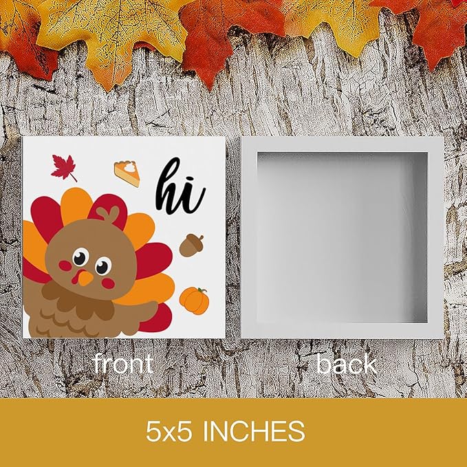 HTBIG The Autumn Decor ative Thanksgiving Comes With a Hi fun Greeting Sign Wooden Box Placed In a Home office Bedroom or Coffee Barit Instantly Creates a Strong festive Ctmosphere 5 x 5 Inch