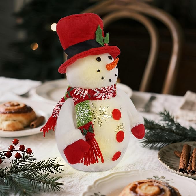 Lighted Christmas Table Decorations, LED Lighting Snowman Tabletop Figurine, Winter Xmas Decor for Home Indoor Kitchen Room Holiday Party