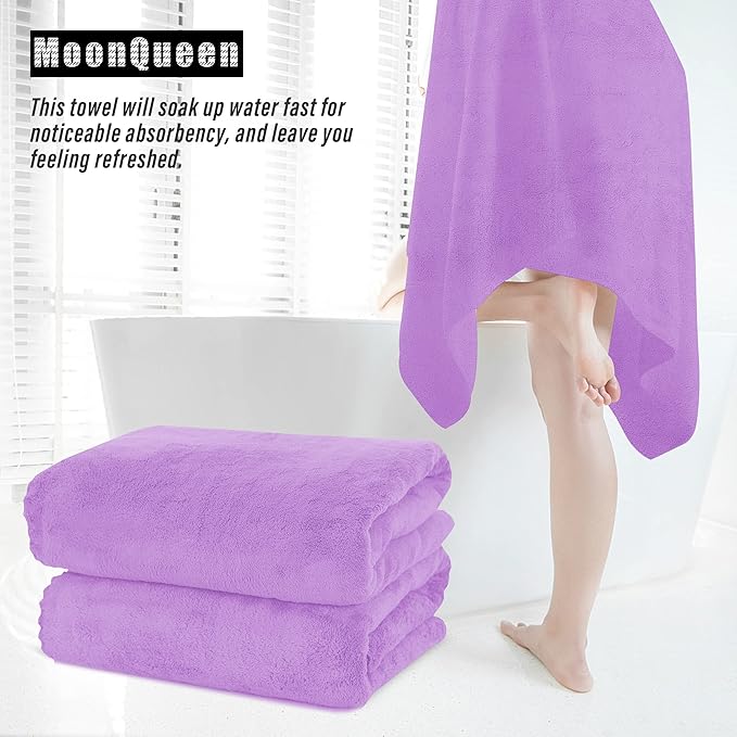 MOONQUEEN 6 Pack Premium Bath Towel Set - Quick Drying - Microfiber Coral Velvet Highly Absorbent Towels - Multipurpose Use as Bath Fitness, Bathroom, Shower, Sports, Yoga Towel (Purple)
