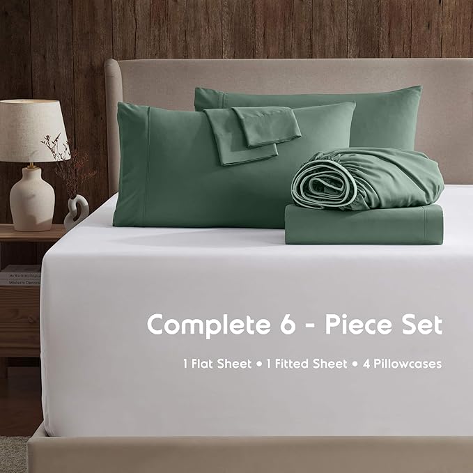 Nestl Extra Deep Queen Sheet Set - 6 Piece Breathable & Cooling Sheets - Hotel Luxury Bedding Set w/18-24 Inch Deep Pockets - Easy & Secure Fit - Super Soft, Wrinkle Free & Comfy - Dark Green