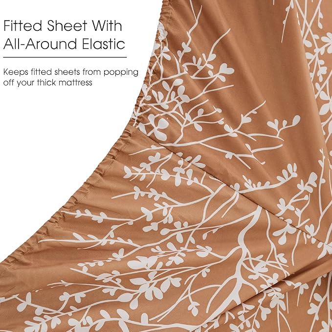 Spirit Linen home Twin Sheets Sets - Pure Microfiber 3 Piece Polyester Bed Sheets, Fitted Sheet & Pillow Cases - Twin Sheets for All Seasons (Foliage Taupe/White, Twin/Twin XL)