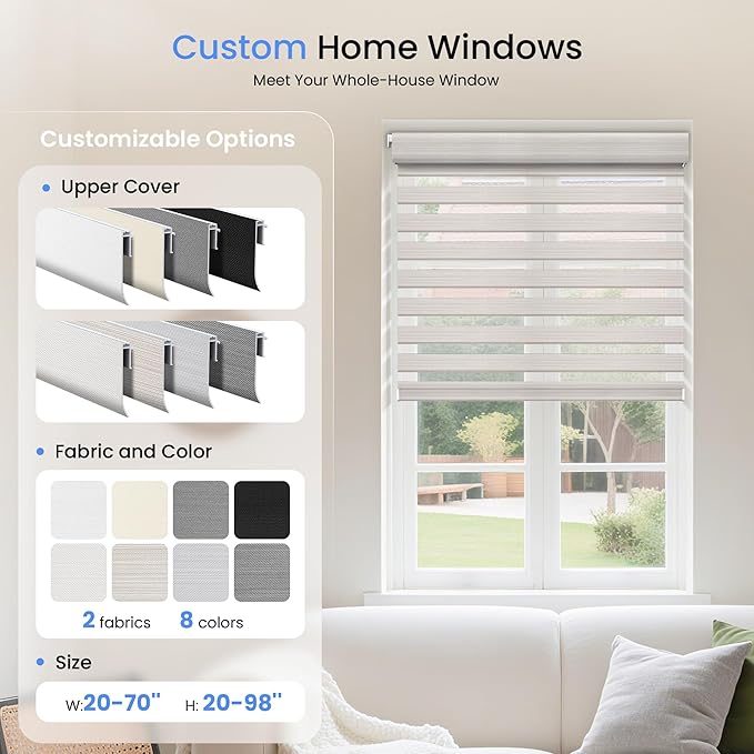 Grandekor No Drill Zebra Blinds for Windows,Cordless Zebra Shades Dual Layer, Pull Down Roller Shades Free-Stop,Custom Sizes,Silky Khaki,Easy to Install for Home, Office, Bedroom