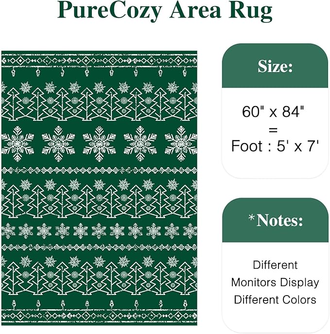 Christmas Green Area Rug 5x7 Washable Kitchen Carpet Xmas Snowflake Holiday Decor Indoor Throw Rug Decorative Living Room Non Slip Soft Low Pile Carpet Bedroom Dining Room Office Nursery