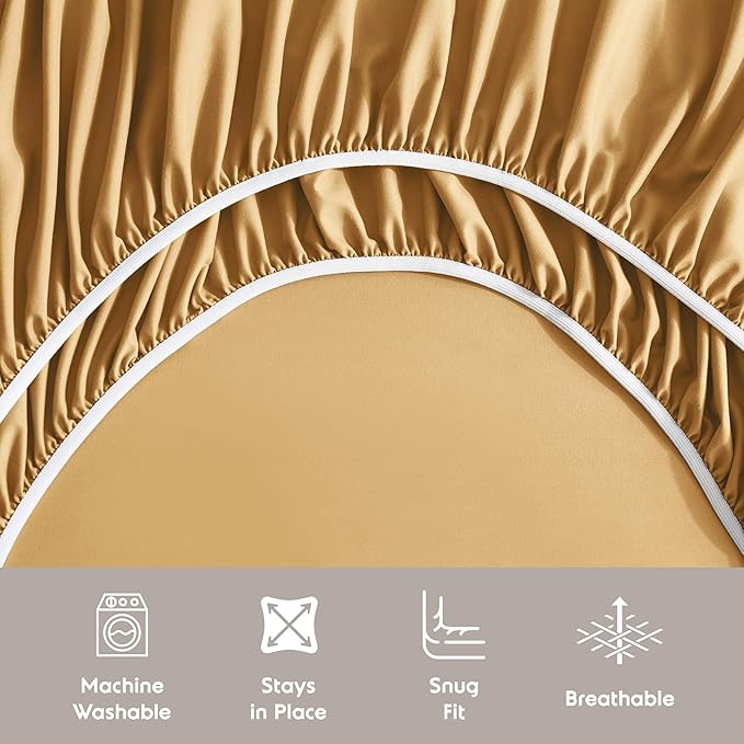 Nestl Extra Deep Twin Sheet Set - 4 Piece Breathable & Cooling Sheets - Hotel Luxury Bedding Set w/18-24 Inch Deep Pockets - Easy & Secure Fit - Super Soft, Wrinkle Free & Comfy - Camel Gold