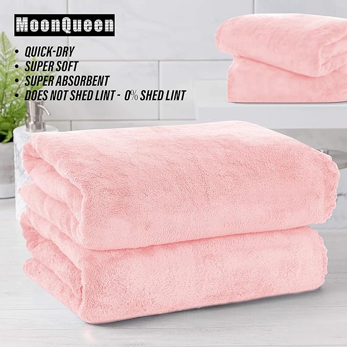 MOONQUEEN 6 Pack Premium Bath Towel Set - Quick Drying - Microfiber Coral Velvet Highly Absorbent Towels - Multipurpose Use as Bath Fitness, Bathroom, Shower, Sports, Yoga Towel (Pink)