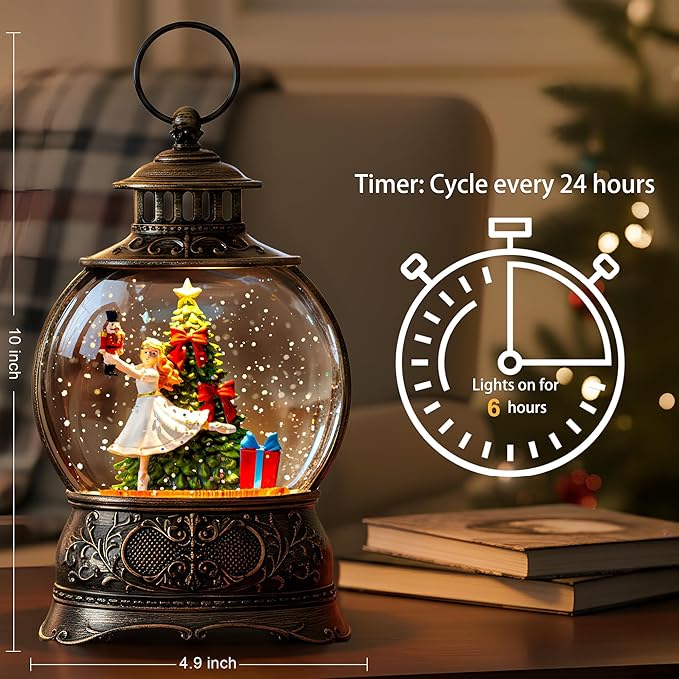 9.8" Christmas Snow Globe Water Lantern with Clara & Nutcracker Suite Scene Battery Operated or USB Powered Musical Lighted Holiday Decoration for Tabletop Display for Family and Friends