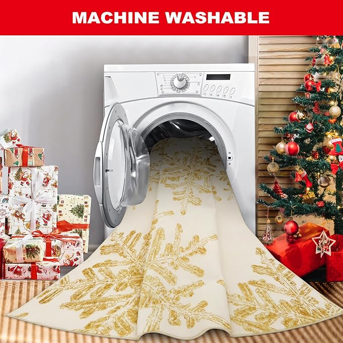 Lahome Snowflake Christmas Kitchen Rugs, 2x4 Christmas Entryway Rug Soft Non Slip Christmas Doormat Indoor, Small Rug Non-Slip Holiday Decor Washable Rugs for Bathroom Bedroom(2x4ft,Gold)