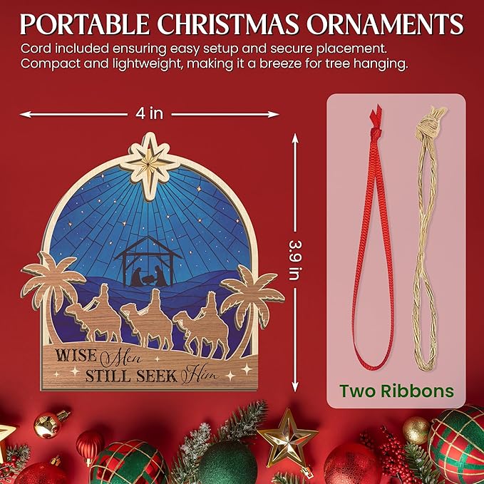 FLAGWIX Christian Gifts for Women Men - Suncatcher Christmas Ornaments 2025 - Spiritual Religious Gifts for Women Mom, Nativity Ornaments Christmas Decorations, Three Wise Men Christian Ornament