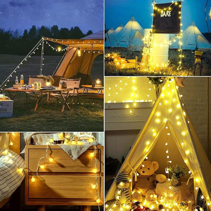 Minetom Mini Globe String Lights, 66 Ft. 200 LED Fairy String Lights Plug in, 8 Modes with Remote, Decor for Indoor Outdoor Party Wedding Christmas Tree Garden, Warm White