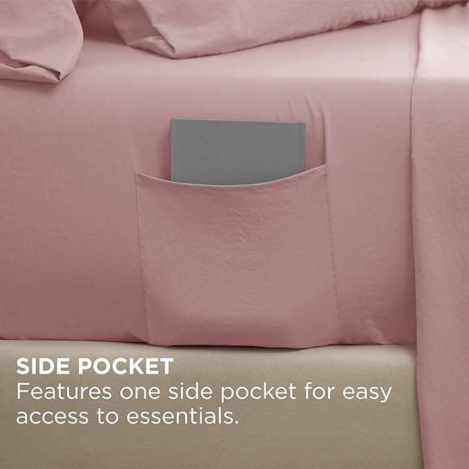 Bedsure Deep Pocket Queen Sheets - 6 Piece, Prewashed Ultra-Soft Queen Sheet Set, Fits Mattresses Up to 18 Inches Thick, Breathable & Secure Fit, Hotel Luxury Bedding, Light Pink