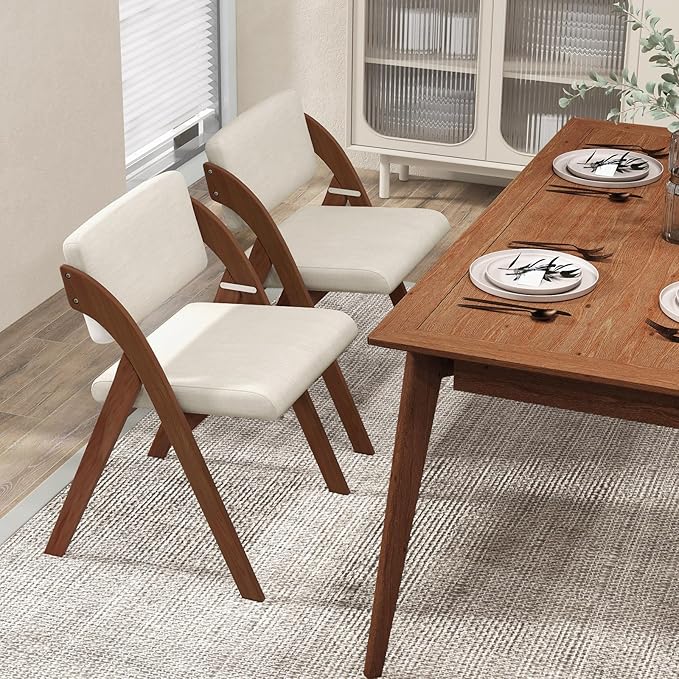 GOFLAME Folding Dining Chairs Set of 2, Upholstered Kitchen Chairs with Padded Seat & Backrest, Modern Side Chairs with Rubber Wood Legs for Home Office Events, Wedding, No Assembly Needed, Walnut