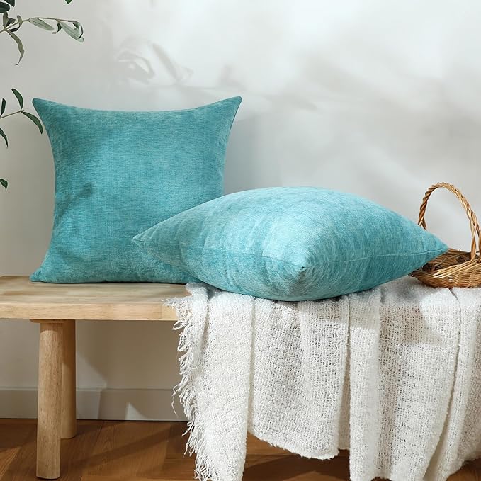 Jeneoo Aqua Haze Decorative Throw Pillow Covers Soft Chenille Comfy Square Couch Cushion Cases for Living Room Sofa Decor (Set of 2, 18 x 18 Inches)