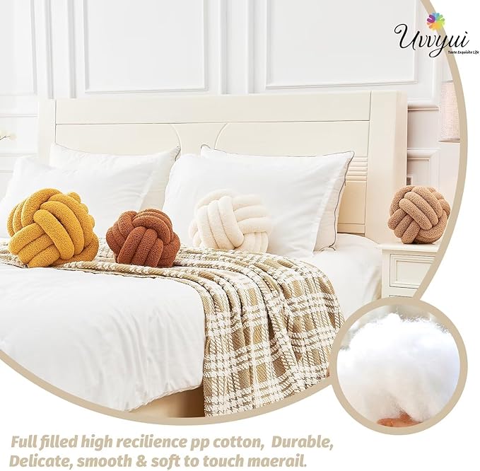 Uvvyui Knot Pillow Ball, Soft Home Decorative Round Throw Pillow, Handmade Knotted Plush Pillow, Round Boucle Pillow Cushion (8.6 Inches Sage Green)