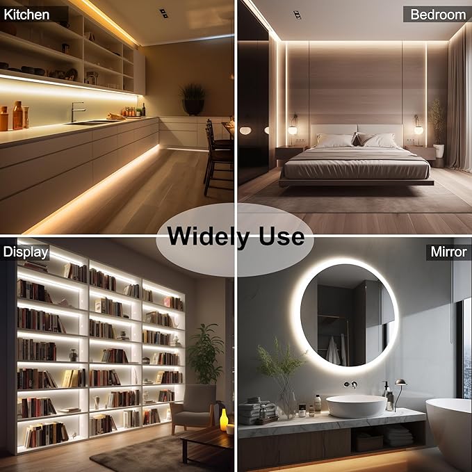 CCT COB LED Strip Lights, 49ft Dimmable 2700K-6500K 24V Tunable White LED Light Strip Kit, High Density CRI 90+ LED Strips with Remote Controller and Power Supply, for Bedroom Kitchen Home Lighting