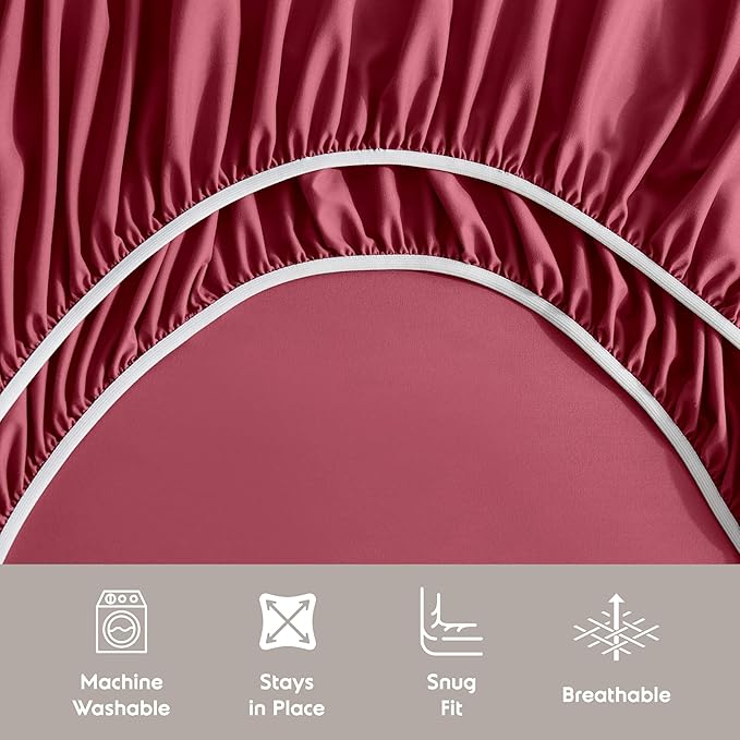 Nestl Extra Deep Twin Sheet Set - 4 Piece Breathable & Cooling Sheets - Hotel Luxury Bedding Set w/18-24 Inch Deep Pockets - Easy & Secure Fit - Super Soft, Wrinkle Free & Comfy - Burgundy Red