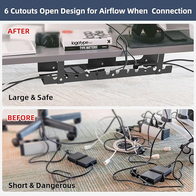 2 Pack Cable Management Under Desk Tray,Adjustable Length(15.7”-31.4”) Large Cord Organizer for Wire Management Tray,Under Table Cord Wire Organizer for Home,Office,Computer Desk