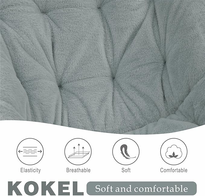 Kokel Plush Folding Chair and Ottoman Padded Metal Frame Living Room Chair (Light GRAY-TM21)