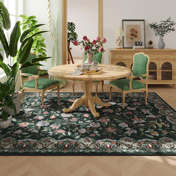 Rugcomf Vintage Paisley Rugs for Living Room 5'x7' - Machine Washable Area Rug, Non-Slip Low Pile Floral Carpet for Bedroom, Dining Room, Farmhouse, Office, Kids Playroom - Green