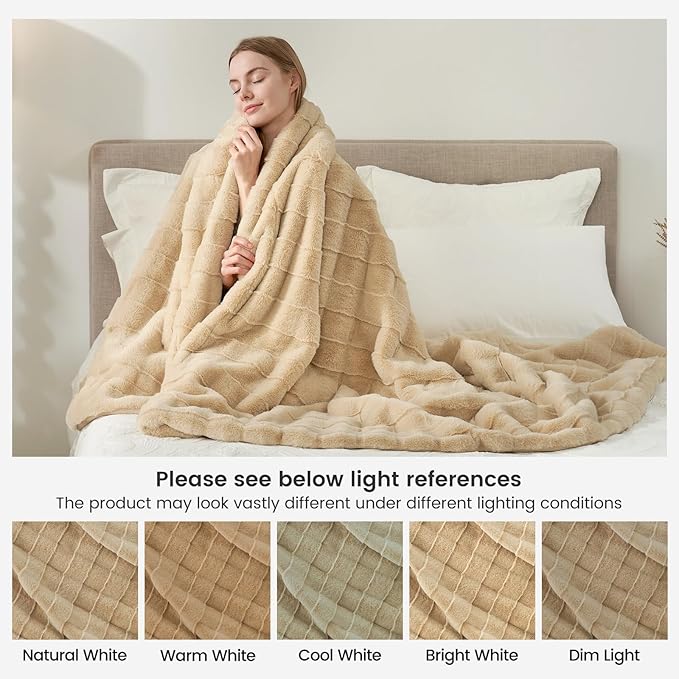 Cozy Bliss Fluffy Faux Fur Throw Blanket for Couch,Warm Cozy Soft Beige Throw Blankets for Sofa Bed Living Room,60x80 Inches