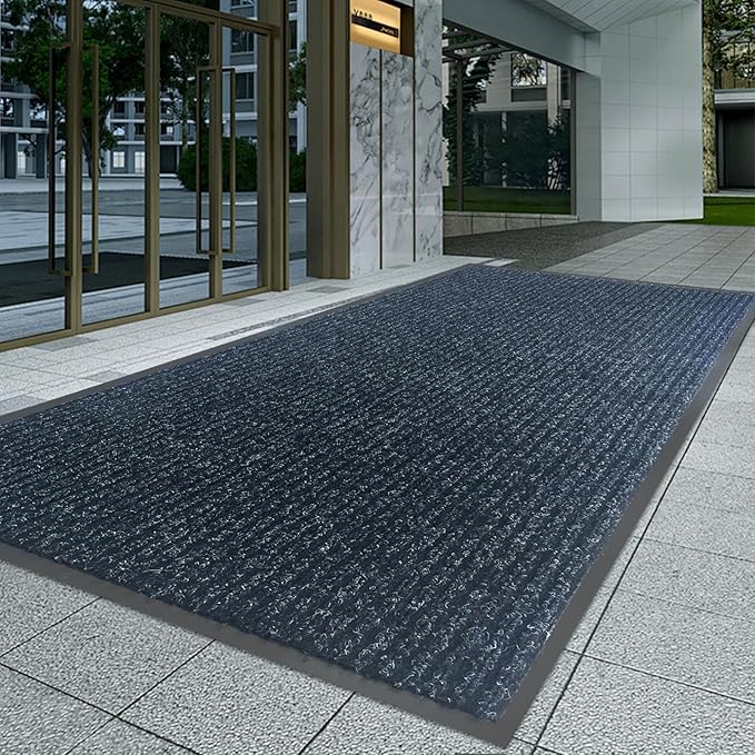 Front Door Mat,4'x5'Indoor Outdoor Door Mat,Heavy Duty Durable Welcome,Commercial Floor Mats Inside Outside Entrance, Waterproof All-Season, All-Weather Non Slip Backing Doormat for Entryway,Black