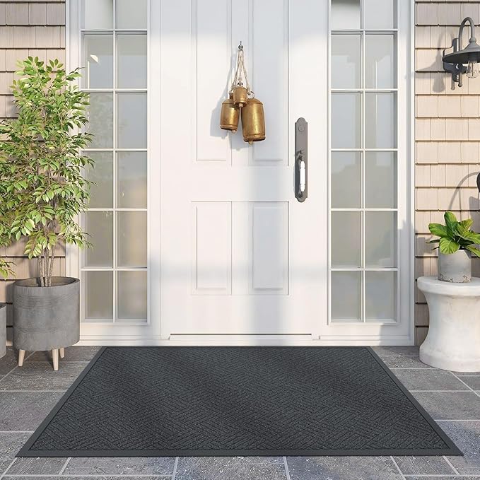 Front Door Mat Outside Entrance, 5' x 4' Heavy Duty Indoor Outdoor Door Mats for Entryway, Trap Dirt Outdoor Doormat Low Profile, Non Slip Welcome Mats for Front Door, Artificial Grass