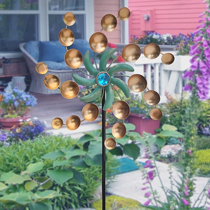 39" Metal Wind Spinners,Wind Sculptures Garden Stake Decorations,Outdoor Windmill for Yard and Garden Lawn Patio Decor(Bronze)
