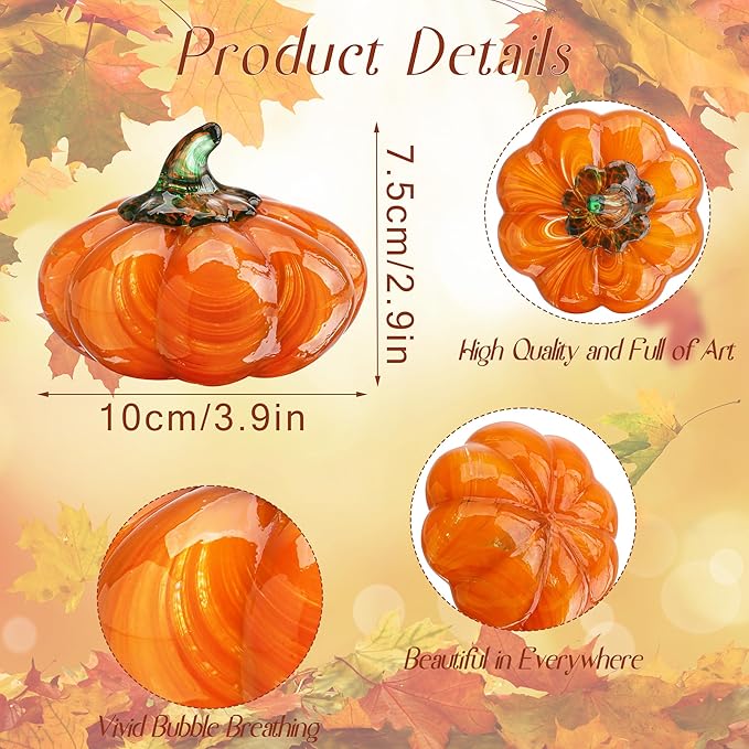 H&D HYALINE & DORA Halloween Glass Pumpkin Collectible Figurine, Blown Glass Pumpkin Fall Decorations for Home Fall Harvest Thanksgiving, Orange Crystal Art Pumpkin Paperweight