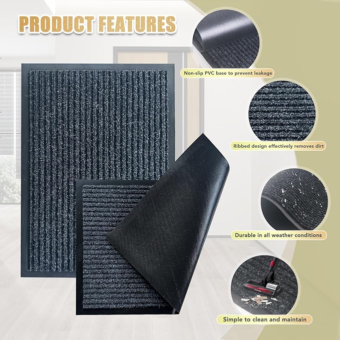 Front Door Mat,2.7'x4'Indoor Outdoor Door Mat,Heavy Duty Durable Welcome,Commercial Floor Mats Inside Outside Entrance, Waterproof All-Season, All-Weather Non Slip Backing Doormat for Entryway,Black