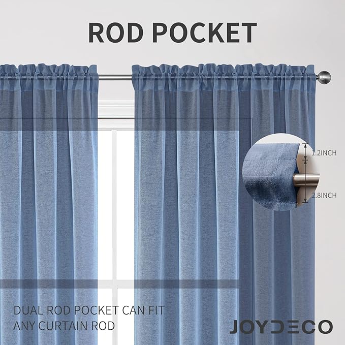 Joydeco Blue Sheer Curtains 63 Inch Length 2 Panels Set, Rod Pocket Long Sheer Curtains for Window Bedroom Living Room, Lightweight Semi Drape Panels for Yard Patio (54x63 inch, Navy Blue)
