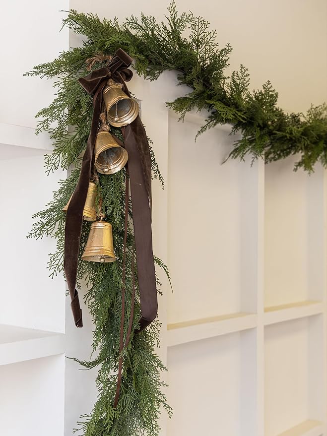 9ft Handmade Christmas Garland,Artificial Cypress Cedar Pine Greenery Seasonal Garland for Christmas Fireplace Winter Holiday Indoor Outdoor Decoration