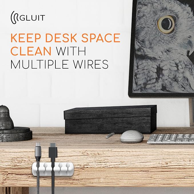 GLUIT Adhesive Desktop Cable Organizer Versatile Cord Holders Wire Clips and Cable Holder Cord Organizer for Desk Table Accessories Office Spaces New White 5 Pack