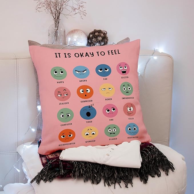 Nogrit Counseling Office Must Haves Throw Pillow Cover, Calming Corner, Mental Health Pillowcase Decor for Home Kids,Mental Health Counselor Gifts, Calming Corner Pillow Covers 18x18 Pink
