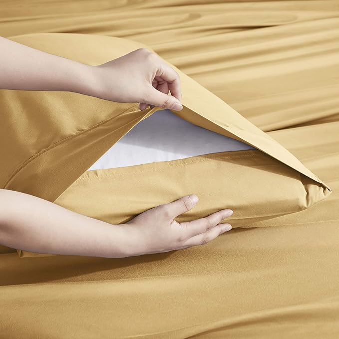Nestl Extra Deep King Sheet Set - 6 Piece Breathable & Cooling Sheets - Hotel Luxury Bedding Set w/18-24 Inch Deep Pockets - Easy & Secure Fit - Super Soft, Wrinkle Free & Comfy - Camel Gold