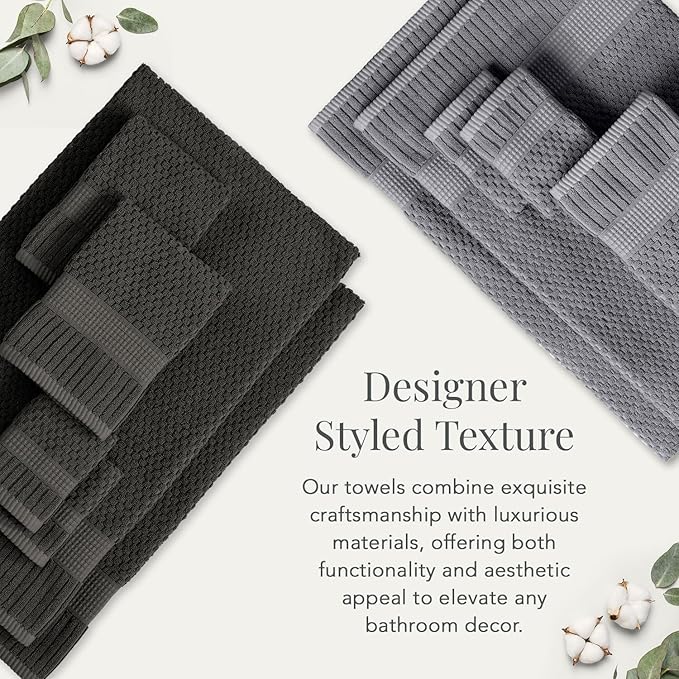 NY Loft 100% Cotton 4 Pack Bath Towels, 30" x 52", Dark Grey, Quick-Dry, Absorbent, OEKO-TEX Certified, Machine Washable