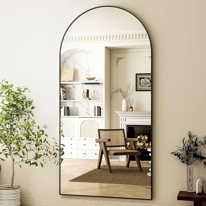 HARRITPURE 76"x34" Arched Full Length Mirror Free Standing Hanging Mounted Mirror Aluminum Frame Modern Simple Home Decor for Living Room Bedroom Cloakroom, Black