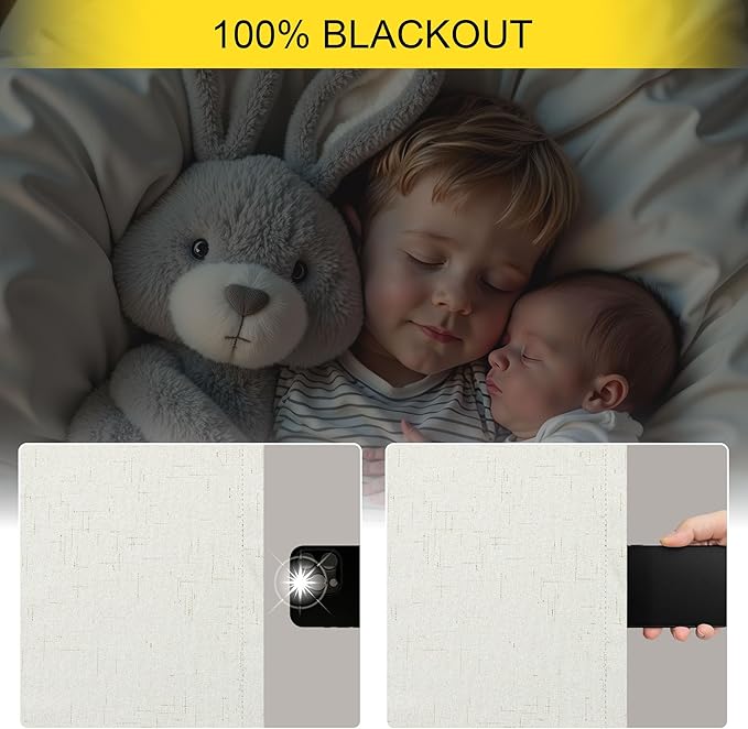 100% Blackout Thermal Curtains 98 Length 2 Panels Set for Bedroom Closet Room Divider Faux Linen Windows Rod Pocket Pleated Drapes Modern Farmhouse Living Room Darkening Curtains 98 Inches Long Cream