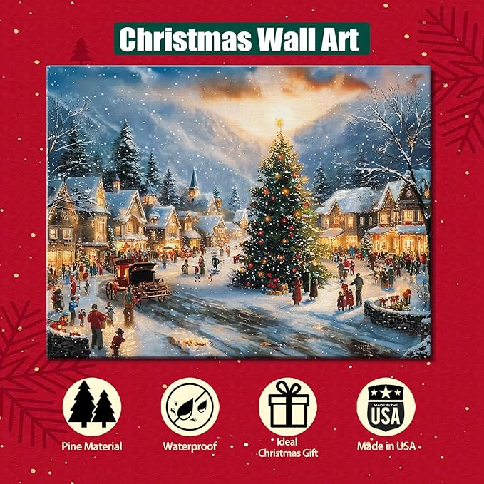 Vintage Christmas Country Canvas Wall Art, Framed Festive Santa Print Ready to Hang, Ideal Christmas Decorations for Home, Unique Holiday Gifts & Winter Decor