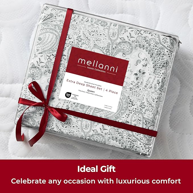 Mellanni Extra Deep Full Sheets - 4 PC Iconic Collection Bedding - Hotel Luxury, Ultra Soft, Cooling Bed Sheets - Wrinkle, Fade, Stain Resistant (Full, Paisley Gray)