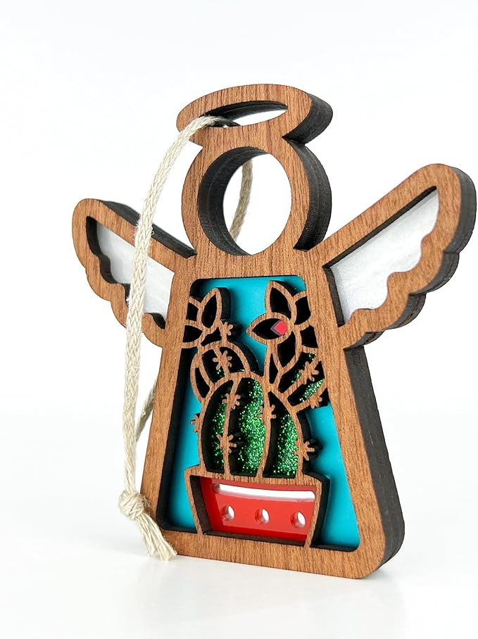 Cactus Christmas Ornament for Small Christmas Tree - Western - Angel in Heaven Memorial Ornament for Loss of Grandfather Grandmother - Desert Decorations - 3.5" (H)
