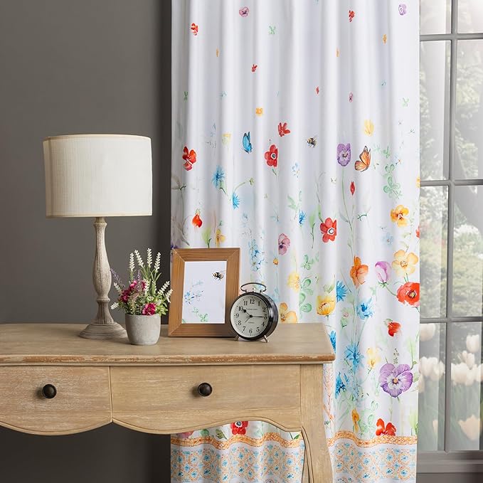 Maison d'Hermine Curtains for Living Room 100% Cotton 96 inch Length One Panel Window Toile Curtains for Bedroom with Loop & Rod Pockets, Gifts for Mothers Day (Summer Whisper, 50" W x 96" L)