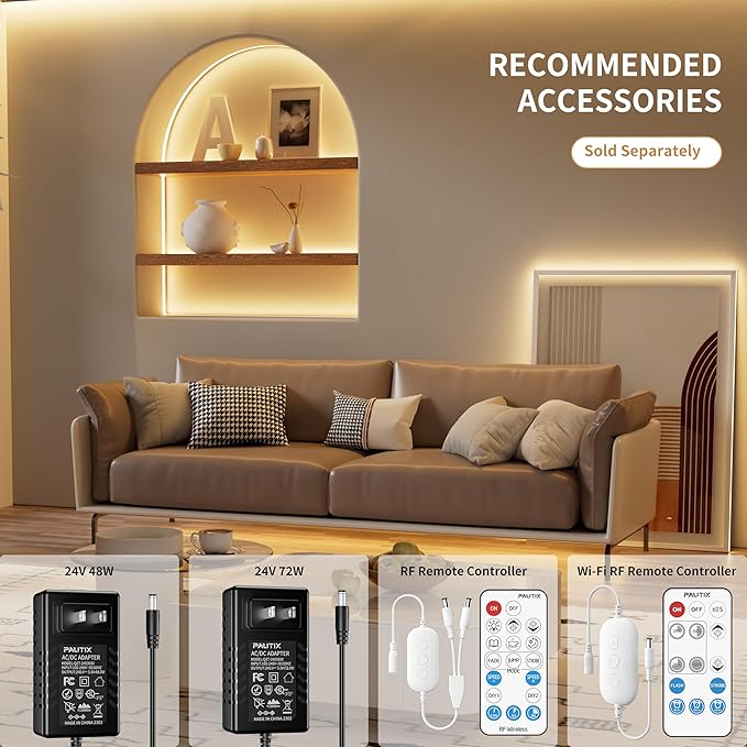 PAUTIX COB LED Strip Light IP65 Waterproof Warm White 2700K,UL-Listed 20ft/6.1m CRI 90+ Super Bright 24V LED Tape Light for Cabinet/Home/Office DIY Lighting Projects(Adapter & Dimmer Not Included)