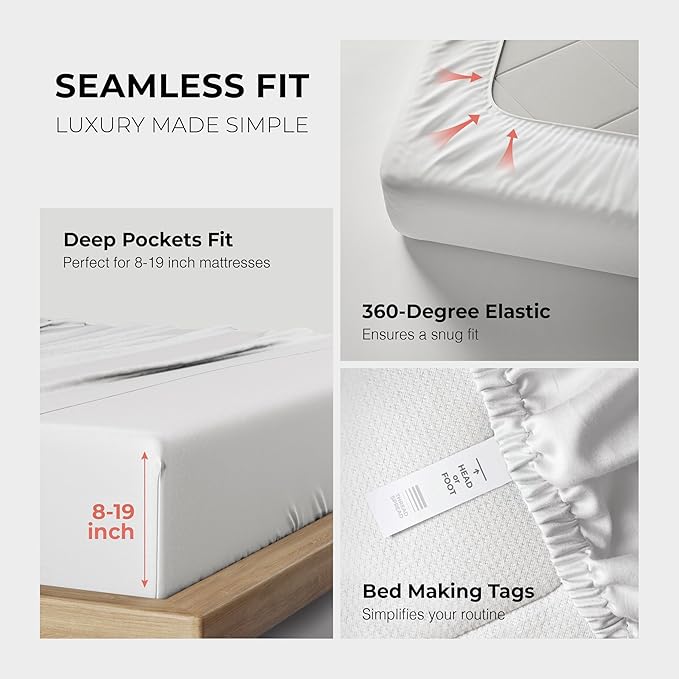 THREAD SPREAD 100% Egyptian Cotton Queen Sheets Set - 1200 Thread Count Luxury Egyptian Cotton Sheets Queen Size Deep Pocket (4 PC, Bright White), Soft, Cooling, Sateen Weave