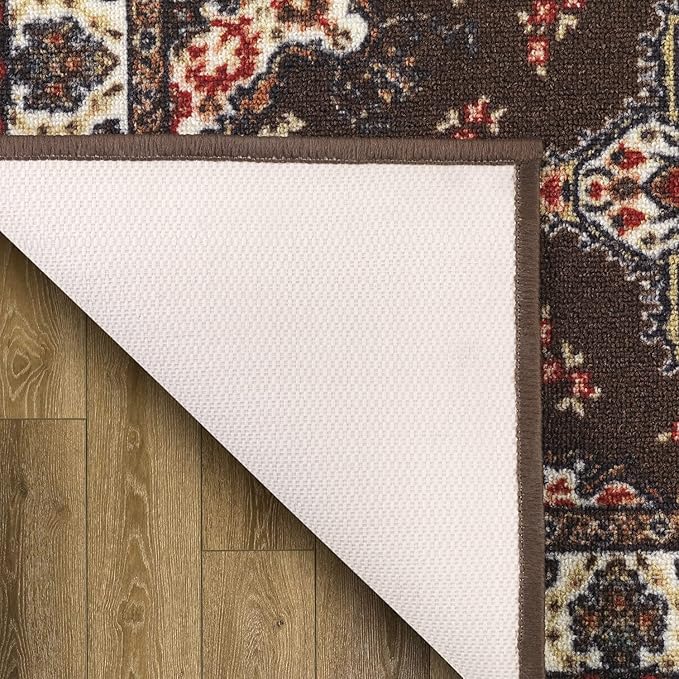 Antep Rugs Alfombras Oriental Traditional 2x7 Non-Skid (Non-Slip) Low Profile Pile Rubber Backing Indoor Runner Rugs (Brown, 2' x 7')